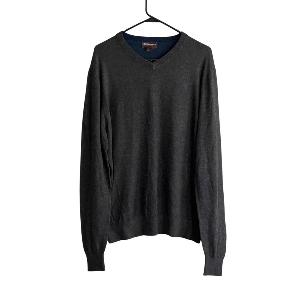 Johnston & Murphy Sweater Mens Large pullover V Neck Knit Alpaca Nylon silk Gray